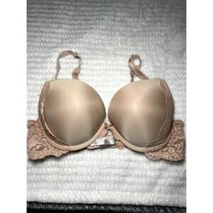 Victorias Secret tan dream angels push up lace bra womens 34C comfort neutral‎